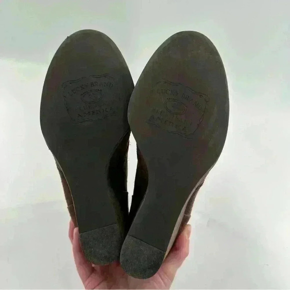 Lucky brand sway ankle booties size 7.5 37.5 chocolate brown suede wedge boots - Picture 11 of 13